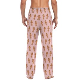 Pfrewn Men's Pink Gingerbread Man Christmas Cookies Pajama Pants Super Soft Christmas Winter Lounge Pajama Bottoms with Pockets,L
