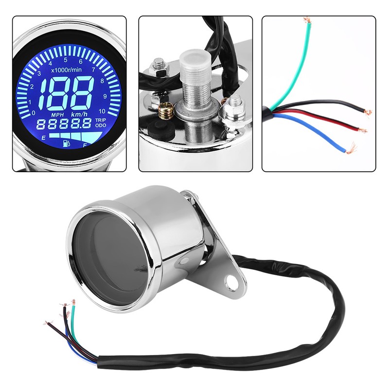 Universal Motorcycle Digital LED LCD Speedometer Tachometer Speed Gauge Retro