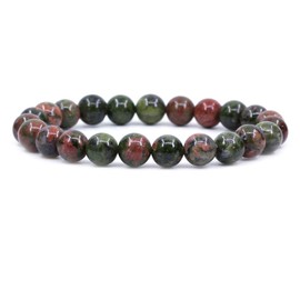 Keleny 8mm Natural Green Unakite Stone Round Beads Rock Crystal Jasper Stretch Bracelet 7 Inch Unisex