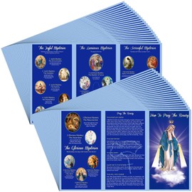 Motiskyy 50 Pcs How to Pray the Rosary Prayer Card 9.7 x 6 Inches Catholic Laminated Card How to Pray the Rosary Pamphlet for Beginner Sunday Learning(Dark Blue)