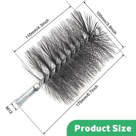 4" Chimney Steel Cleaning Brush with 1/4" Metric Thread Fitting for Insulated Chimneys, Stainless Steel or Metal Stove Pipes, Works with Most Chimney Rod Sets (4 Inch)