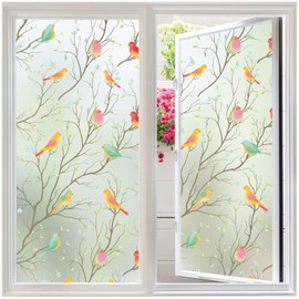 Coavas Window Privacy Film Stained Glass Window Decals Heat Blocking Frosted Birds Window Clings Decorative Bathroom Window Stickers Door Window Coverings for Home 17.8" x 78.7" Translucent
