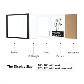 CORE ART 12x12 Picture Frame Set of 4, Display Pictures 10x10 with Mat or 12 x 12 without Mat, Multi Photo Frames Collage for Wall or Tabletop Display, Black