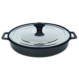 MasterPan Non-Stick Stovetop Oven Grill Pan with Heat-in Steam-Out Lid, nonstick cookware, 12", Black,