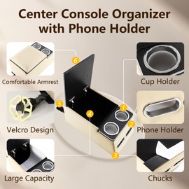 CRMDF Universal Bench Seat Consoles with Cup Holder Phone Holder Bench Seat Center Console for Truck SUV Van