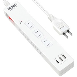 FUMITAKE Power Tap, Extension Cord, 3.3 ft (1 m), Lightning Guard, Bulk Concentrated Switch, Energy Saving, USB Power Delivery, Quick Charging, 9 Outlets, Dust Shutter, White, Swing Plug, White, USB