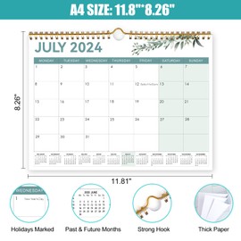 18 Month Calendar 2024 uk, A4 Wall Calendar 2024/25, Monthly Calendar 2024 uk Family Planner Month to View from July 2024 - Dec.2025, 2024 calender for Office Family Kitchen - Green Leaf