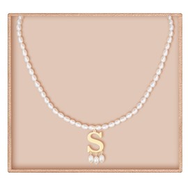 JSJOY Initial Necklaces for Women Gold Plated 925 Sterling Silver Pearl Initial A Necklace with Pearl Beaded Anne Boleyn Necklace Graduation Gifts for Her