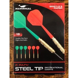 Narwhal Recreational Dart Board Darts Steel Tip 18g 6 Pack 3 Red, 3 Green Brand