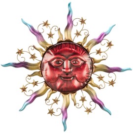 TERESA'S COLLECTIONS Outdoor Sun Metal Wall Art for Outdoor Decor,25" Red Sun Face 3D Wall Decor for Garden Decor,Rustic Retro Hanging Sculpture for Outside indoor Home Patio Farmhouse Gifts for Mom