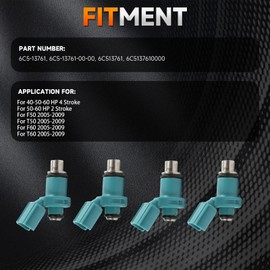 ZumuraAuto 6C5-13761 6C5-13761-00-00 6C513761 6C5137610000 Set of 4 Fuel Injectors Suitable for Yamaha 40/50/60 HP 4 Stroke Fuel Injector Replcement Part