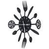 Black Kitchen Wall Clock Removable Modern Cutlery Kitchen Spoon Fork