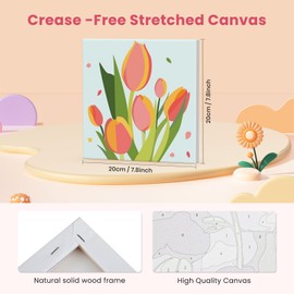 Qukle Framed Paint by Numbers Flowers, 4Pack Flowers Paint by Numbers Adults, Paint by Numbers Kits on Canvas DIY Oil Painting Acrylic with All Tools for Home Decor20x20cm