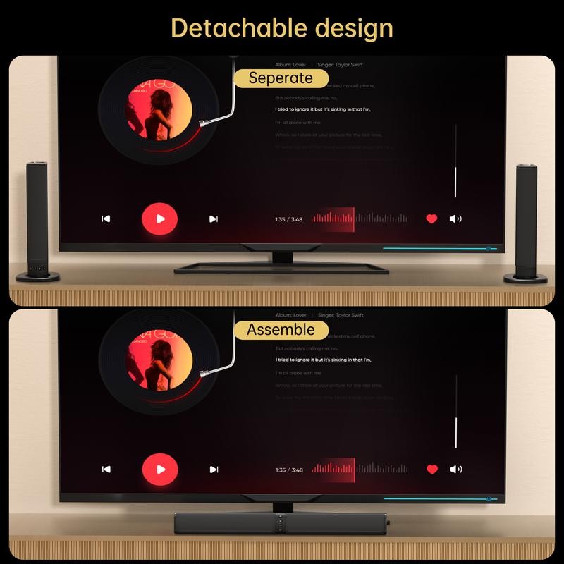 Portable Surround Sound Bar Wireless Subwoofer 2 Speaker System,Multifunctional Bluetooth