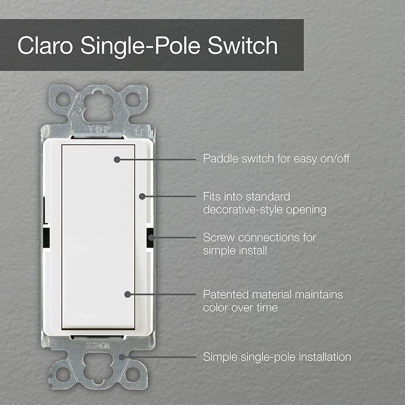 Lutron Claro On/Off Switch, 15-Amp, Single-Pole, SC-1PS-SW, Snow
