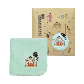 Imabari Sumo Towel Handkerchief, Mint Green, 8.7 x 8.7 inches (220 x 220 mm), Embroidered Towel, Made in Japan
