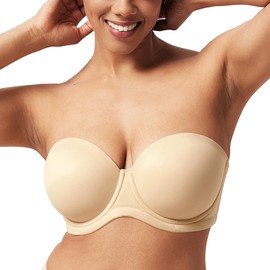 HSIA Strapless Bras for Women Large Bust Non Slip Full Coverage Underwire Supportive Multiway Strapless Bra Plus Size Beige