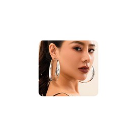 Gold Chunky Hoop Earrings for Women Exaggerated Large Wide Post Thick Hoop Earrings Minimalist Polished 80MM Statement Earrings Prom Jewelry Gifts (Silver)