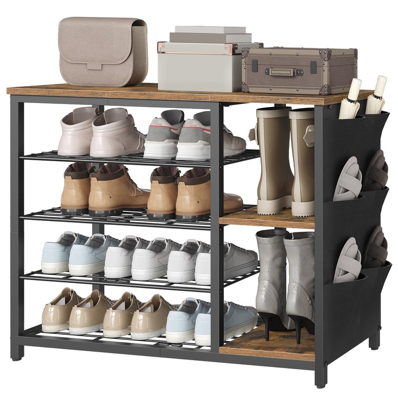 YATINEY Industrial 5-Tier Shoe Rack, Metal Shoe Storage Organizer with