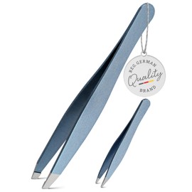 TITANIA® Pinzetten-Set – Rostfreie Zupfpinzette mit schräger Spitze + Spitzpinzette – Präzise Edelstahl-Pinzetten für Augenbrauen, eingewachsene Haare & Splitter, Blau