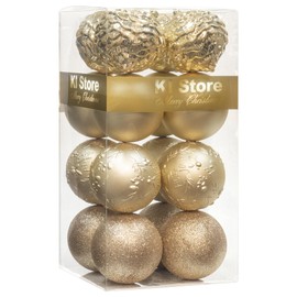Champagne Gold Christmas Baubles 16pcs 100mm Large Shatterproof Christmas Tree Decorations with Ornaments Hooks for Xmas Tree Decor Wreath Garland DIY Handcraft