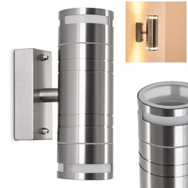 HOFSTEIN Außenwandleuchte Selve, Wandlampe aus Metall/Glas in Edelstahl, Gartenbeleuchtung 2 x GU10, moderne Wandleuchte mit Up&Down-Effekt, IP44, ohne Leuchtmittel