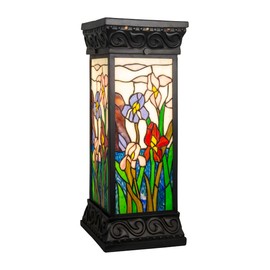 Dale Tiffany Traditional Tiffany Style Pedestal 24" Tall Iris Antique Bronze Finish LED Accent Lamp Handcrafted Art Glass Column for Home Décor, Living Room, Bed Room and Home Office