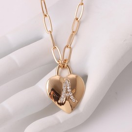 URMPTJ Gold Heart Pendant Necklace for Women, Heart Inital Letter A Necklace for Women