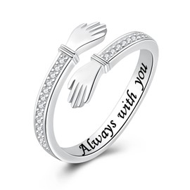 ZGBY S925 Sterling Silver Hug Ring Adjustable for Women Hand Jewelry Open Promise Couples Wedding Bands (Always with you)