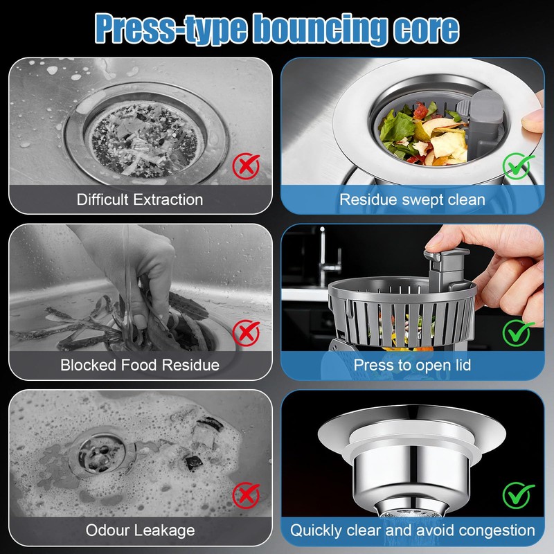 Sink Drain Strainer - Sink Stopper Drain, 3 in 1
