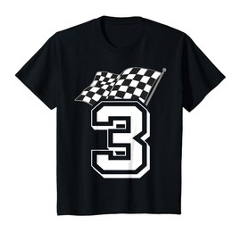 Kids Birthday Boy 3 Three Racing Flag 3rd Birthday Race Car T-Shirt