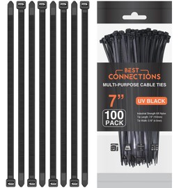 BEST CONNECTIONS Black Cable Ties – 5,000 Pcs Cable Zip Ties 7 Inch – Multi-Purpose Self-Locking Nylon Wire Ties with 50 Lbs Tensile Strength – Cable Management Ties for Outdoor & Indoor