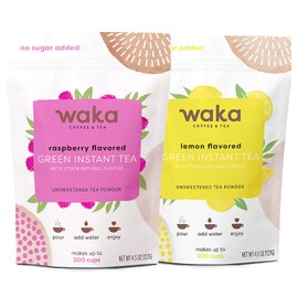 Waka — Unsweetened Instant Tea Powder 2-Bag Combo — 100% Tea Leaves — Raspberry Flavored & Lemon Flavored, 4.5 oz Per Bag