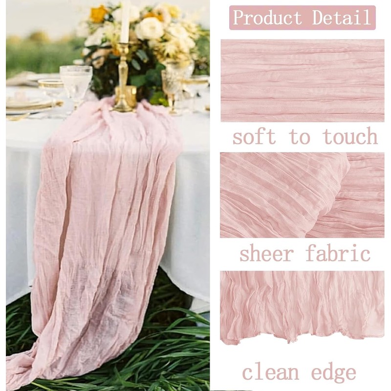 3 Piece 10Ft Cheesecloth Table Runner, Table Decor Romantic Wedding