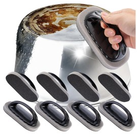 Elfzone Carborundum Sponge - Magic Sponge Brush with Handle,Nano Emery Magic Brush,Scouring Pad,Pot Scrubber,Cleaner Tool,Household Cleaning,Pot Cleaner for Bottom of Pans (8pcs)