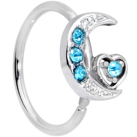 Body Candy Womens 20G Stainless Steel Nose Ring Blue Accent Moon Nose Hoop Ring Circular Nose Ring 5/16"