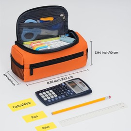 ECHSRT Jumbo Pencil Case Organizer for Men Women, Extra Large Capacity Pencil Pouch, Sturdy Portable Storage Bag for Office Travel Supplies - Orange