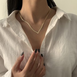 Blindery Dainty Gold Necklace for women Herringbone Necklace14K Gold/Silver Plated Snake Chain Necklace (gold1)