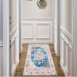 Home Beyond & HB design - 2x5 Runner Rug, Anti-Skid Carpet Hallway Entryway Kitchen Rug Floor Mat Indoor Lightweight Foldable Washable Rugs, Orange and Beige