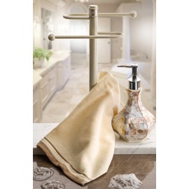 Milano Hand Soap Dispenser for Bathroom, Decorative Countertop Lotion Dispenser Finished in Beautiful Mother of Pearl, with Durable Pump for Elegant Bathroom Decor