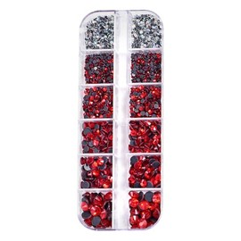UUYYEO About 2600 Pcs 5 Mixed Size Flatback Rhinestones Round Crystal Gems Flat Back Diamonds Nail Art Gem Stones with Storage Box for Crafts Clothes Nails Red