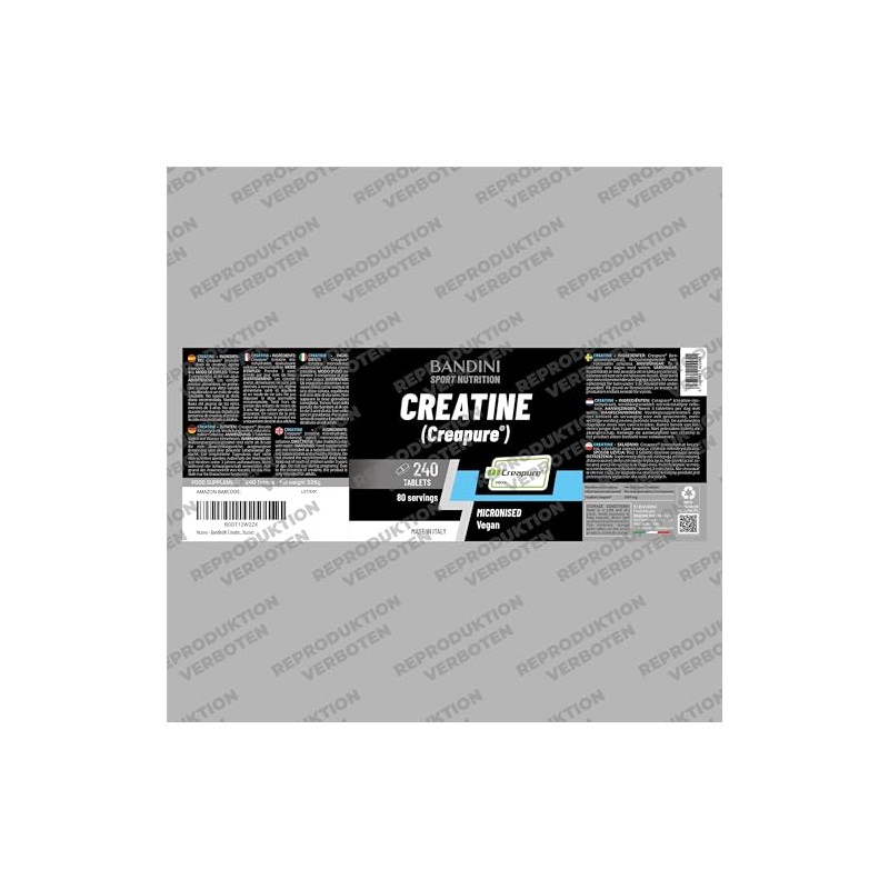 Bandini Creatine Creapure Monohydrate 240 Tablets - Training, Sports, Gym