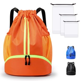 Grantop Waterproof Drawstring Gym Bag,Unisex Swimming Bag with Shoe Compartment, Large Capacity Sport String backpack with inside Zipper Pockets for Kids Boys Girls Men Women
