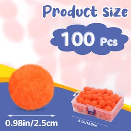UOOU Pom Poms,1inch Orange Craft Pom Poms,Solid Color Fuzzy Pompom Bulk with Box,Pompoms for Crafts, Arts and Pompom Ball for DIY Art Creative Crafts Easter Day 100 Pcs