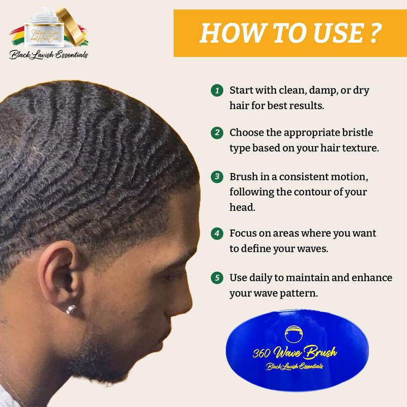 Black Lavish Essentials Men’s Hair Brush, Build Deeper, Hard Boar