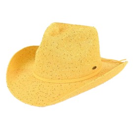 C.C Sparkly Sequin Cowboy Hat with Suede String Trim, Yellow