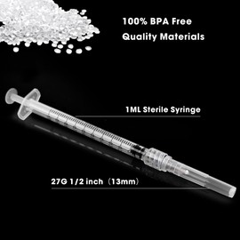 1ml Luer Lock Lab Syringe with 27 Guage 1/2 Inch(13mm) for Liquid, Industrial Dispensing,Measurement Disposable Individually Sealed Packed