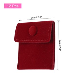 sourcing map 12 Pcs Velvet Jewelry Pouches with Snap Button 2.8x2.8 Inches,Soft Jewelry Pouches Storage Bags Small Velvet Gift Bags with 10 Divider Fit for Rings Necklace Bracelet, Red