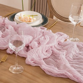 Leetaltree 1 Pack Pink Cheese Cloth Table Runner, 35x120 Inch Boho Rustic Cheese Table Runner, Table Runners for Bridal Baby Shower Decorations or Wedding Table Decorations