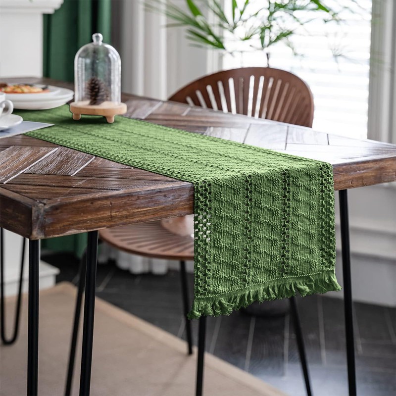 Weldomcor Macrame Table Runner Green Boho Table Runner with Tassels